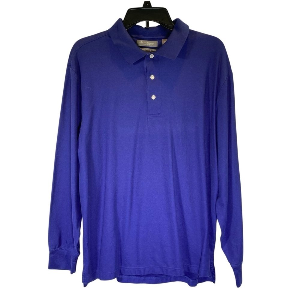 DANIEL CREMIEUX Signature Collection Men's L Blue Cotton Long Sleeve Polo Shirt